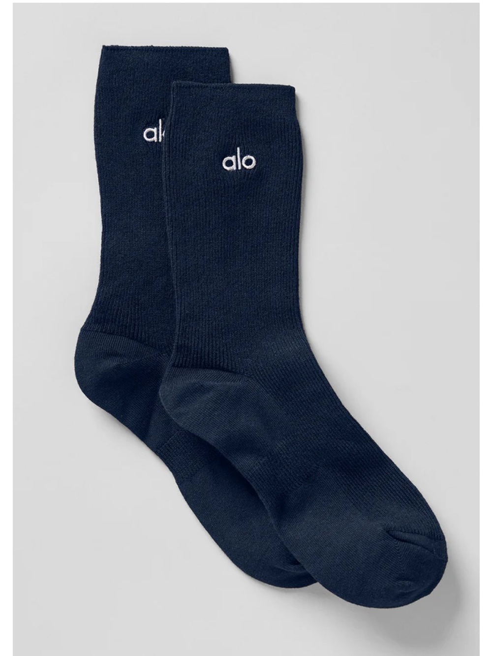 ALO Yoga Navy Unisex Half-Crew Sock with White Logo, M